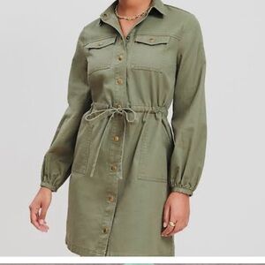 LOFT Green Utility Jacket Dress with Drawstring Waist